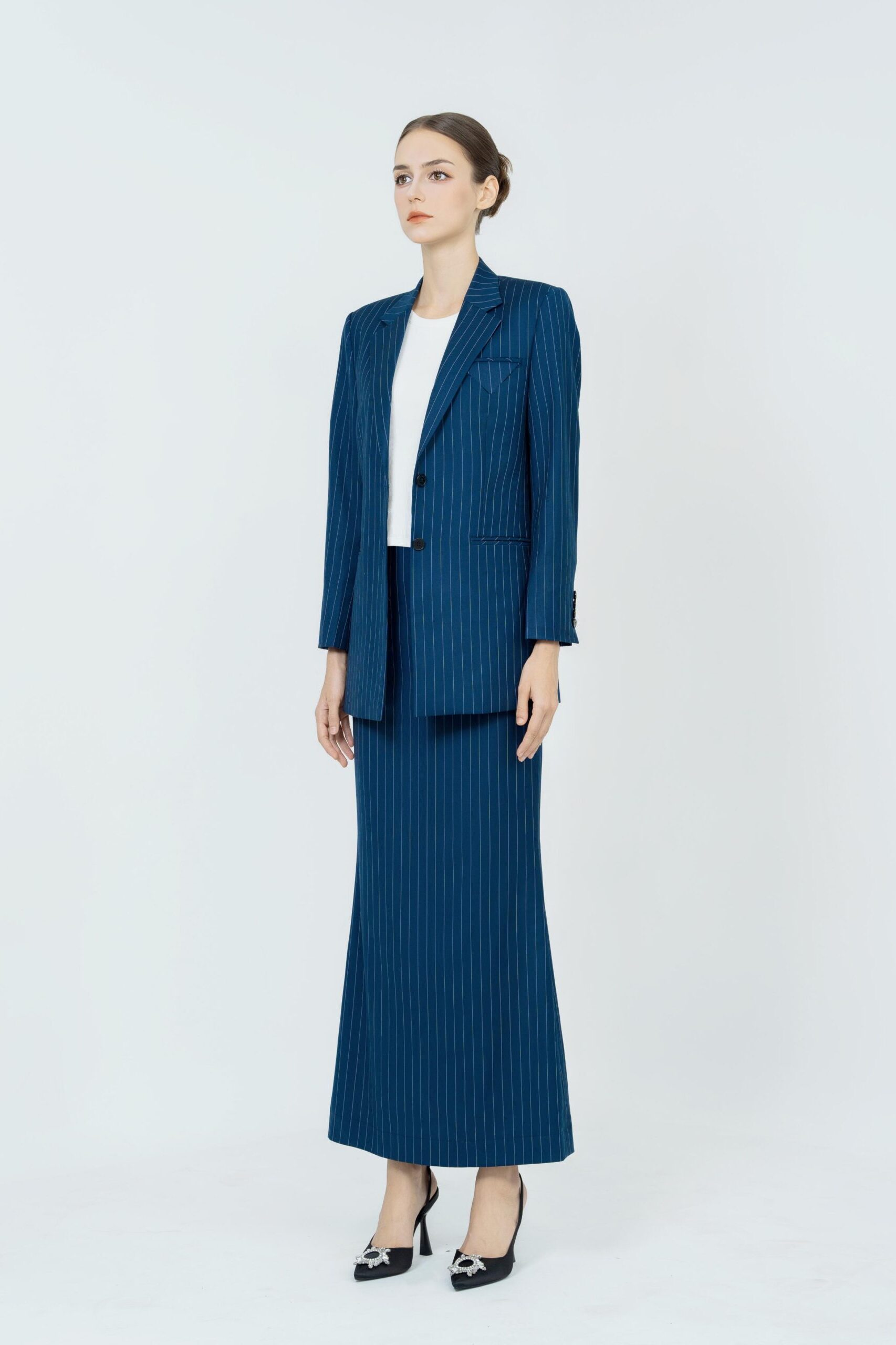 Naomi stripe midi skirt | Navy