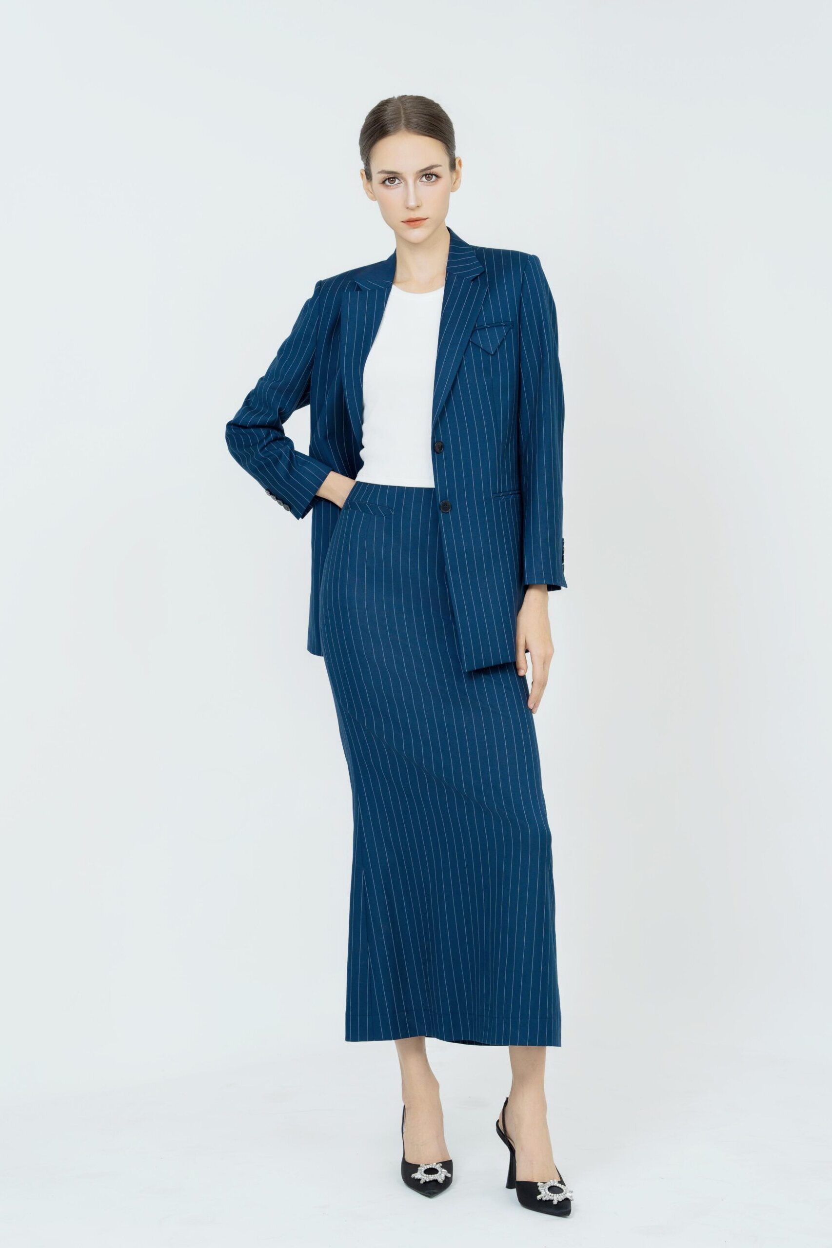 Naomi stripe midi skirt | Navy