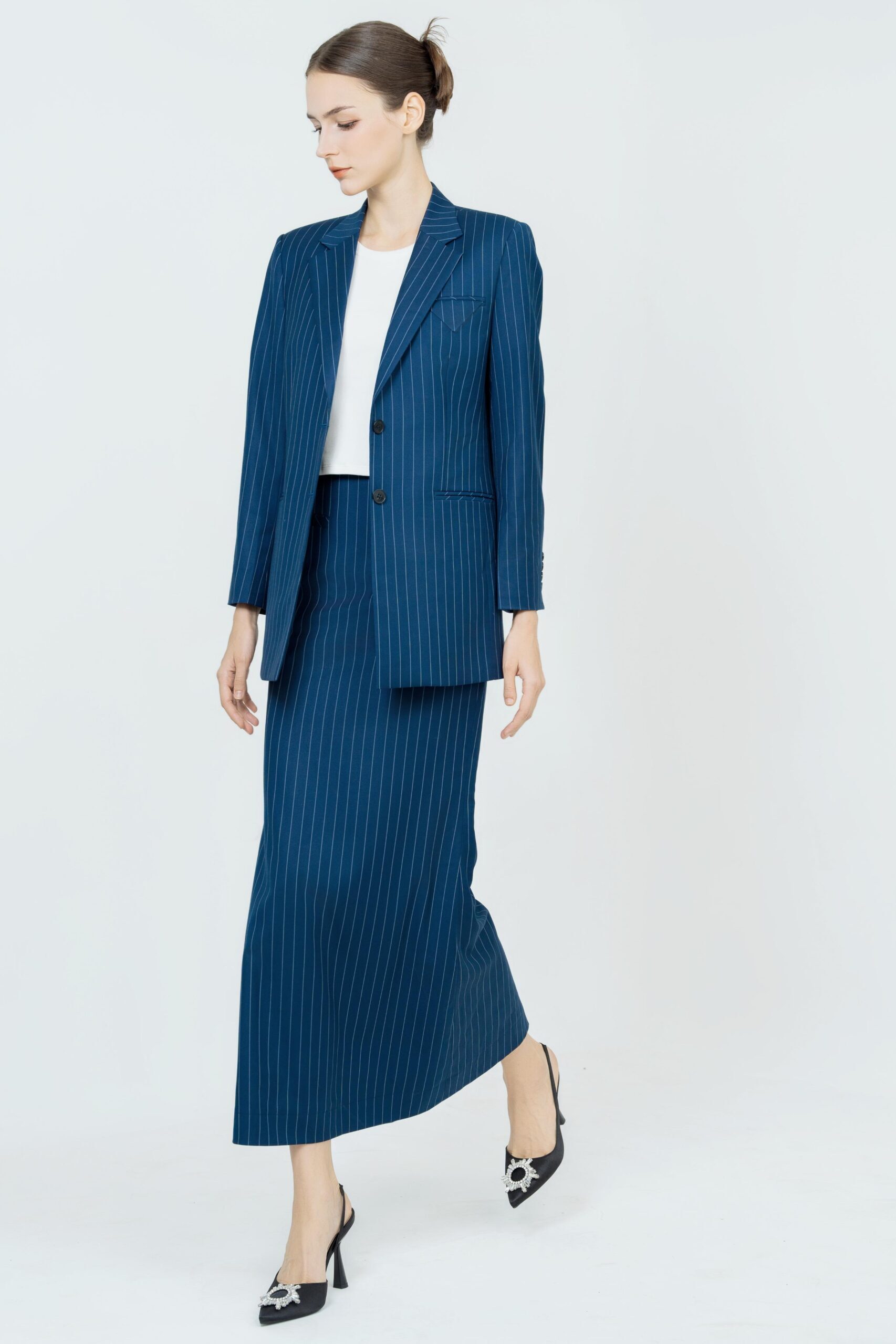 Naomi Two-Button Stripe Blazer | Navy