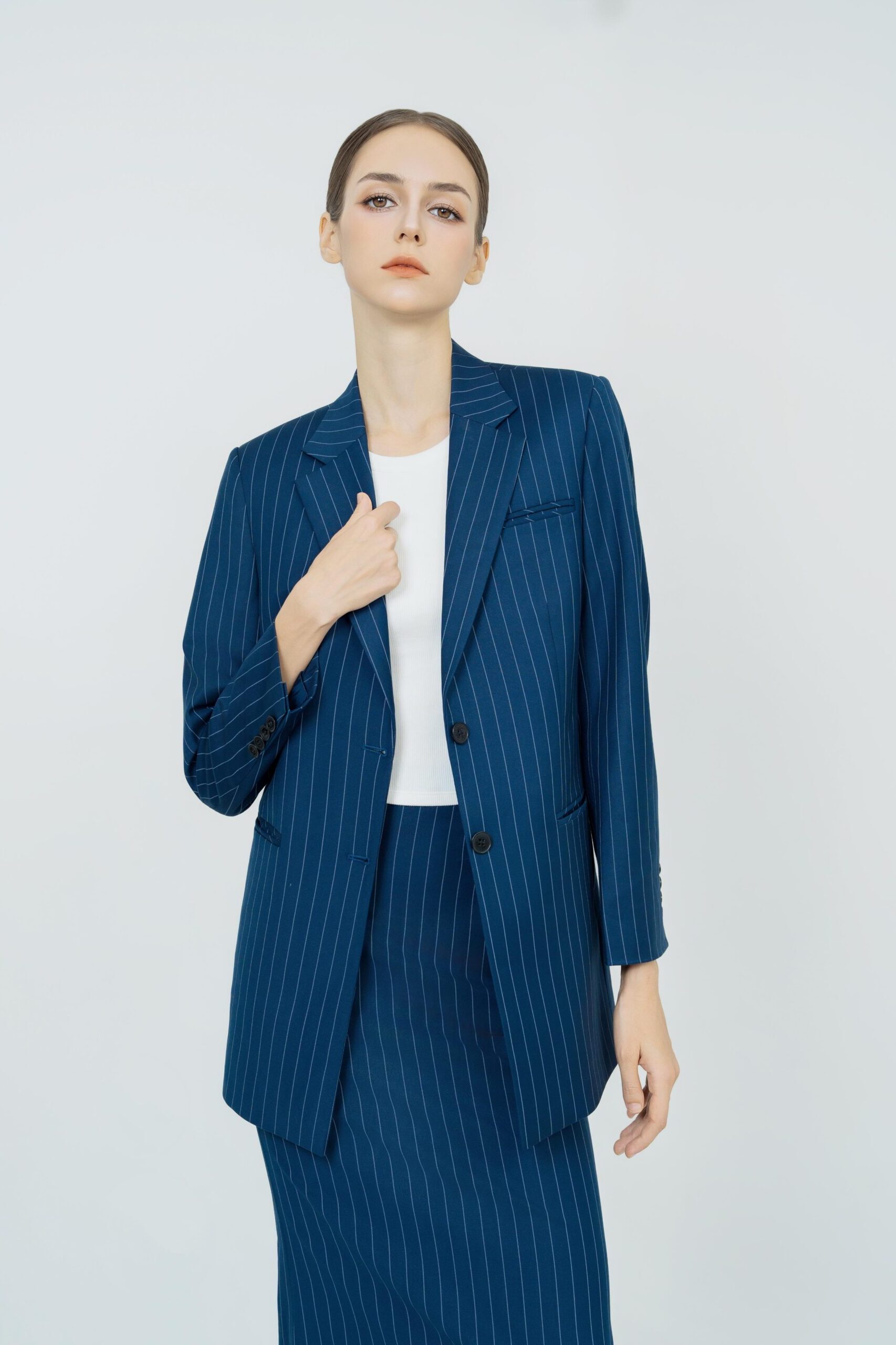 Naomi Two-Button Stripe Blazer | Navy