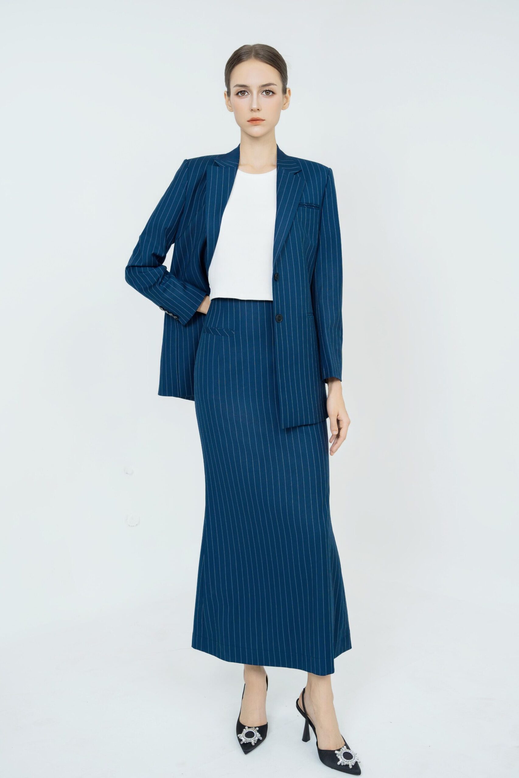 Naomi Two-Button Stripe Blazer | Navy