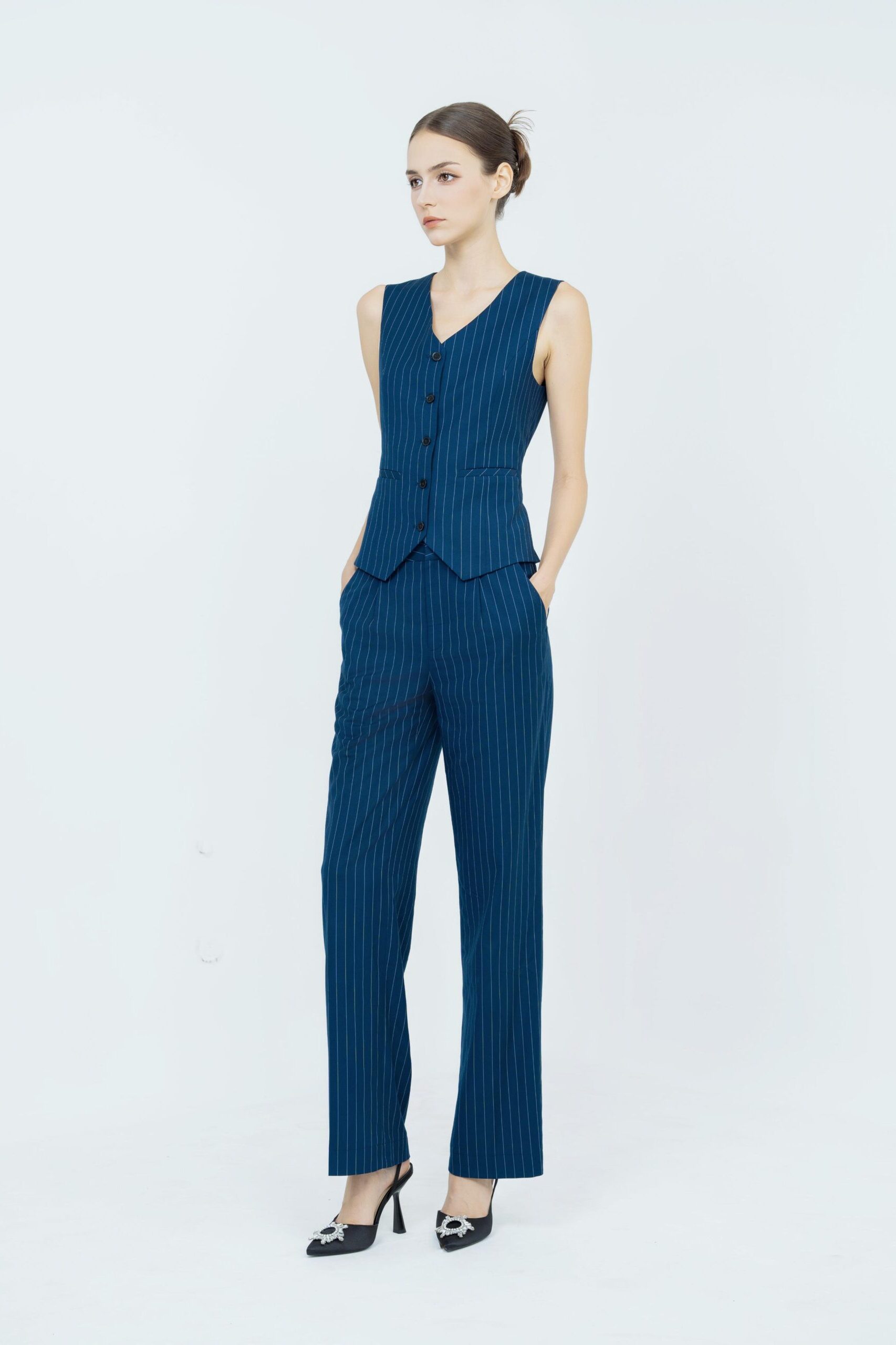Naomi Pinstripe Trousers | Navy