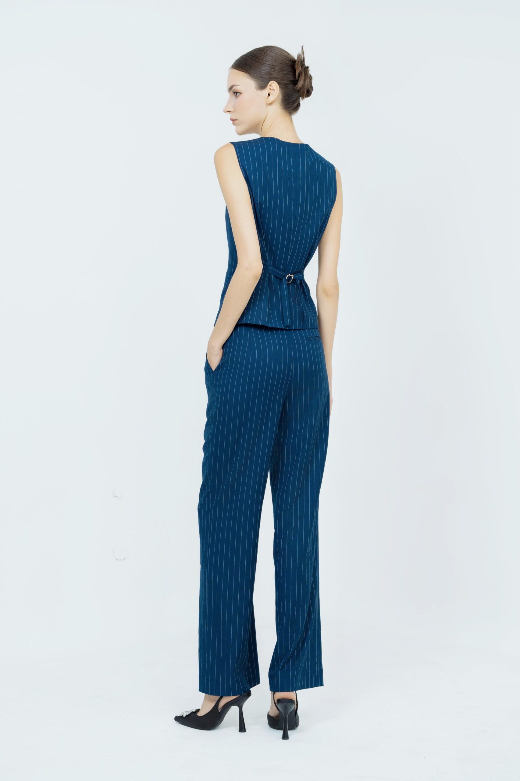Naomi Pinstripe Waistcoat | Navy