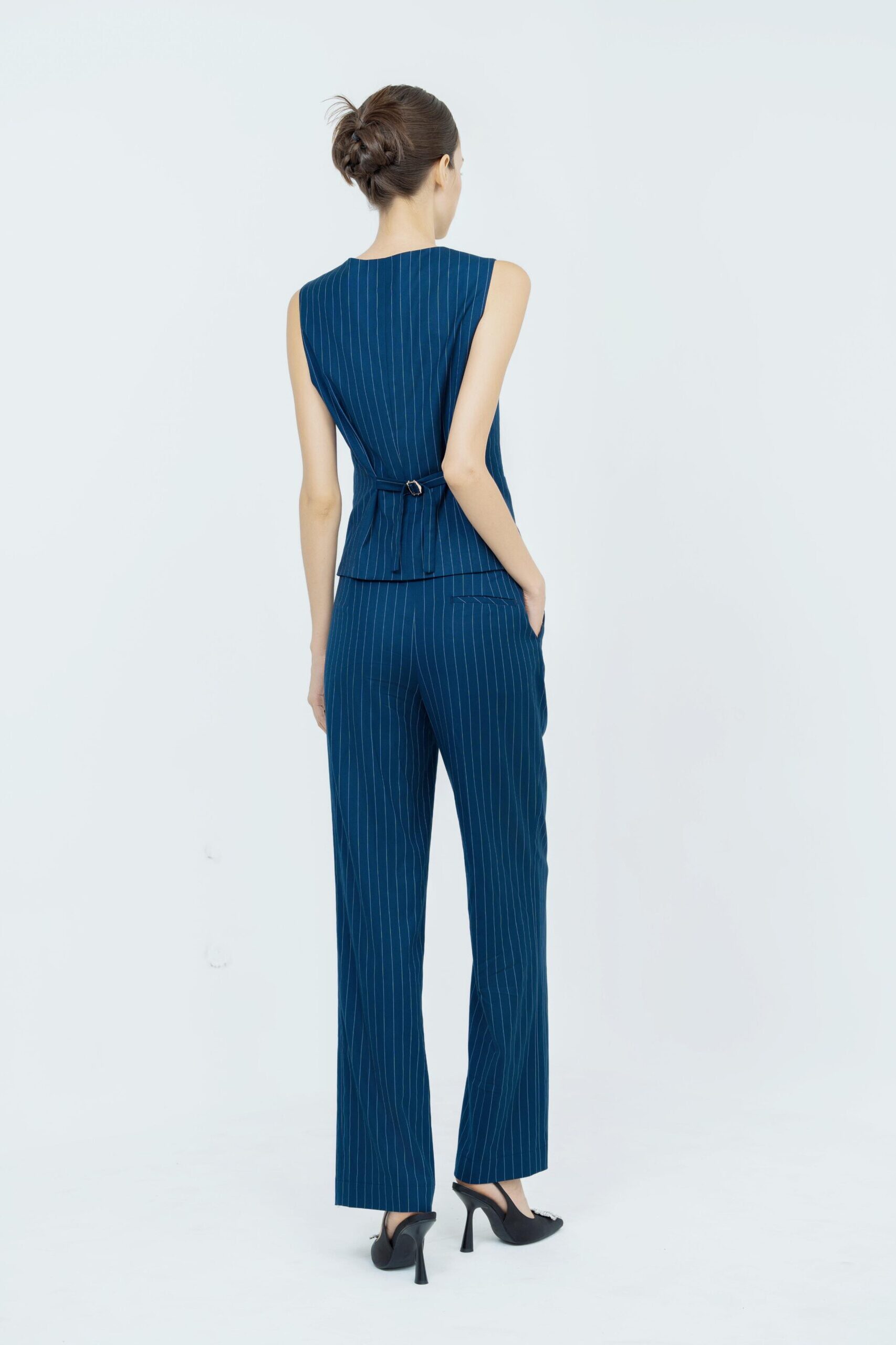 Naomi Pinstripe Waistcoat | Navy