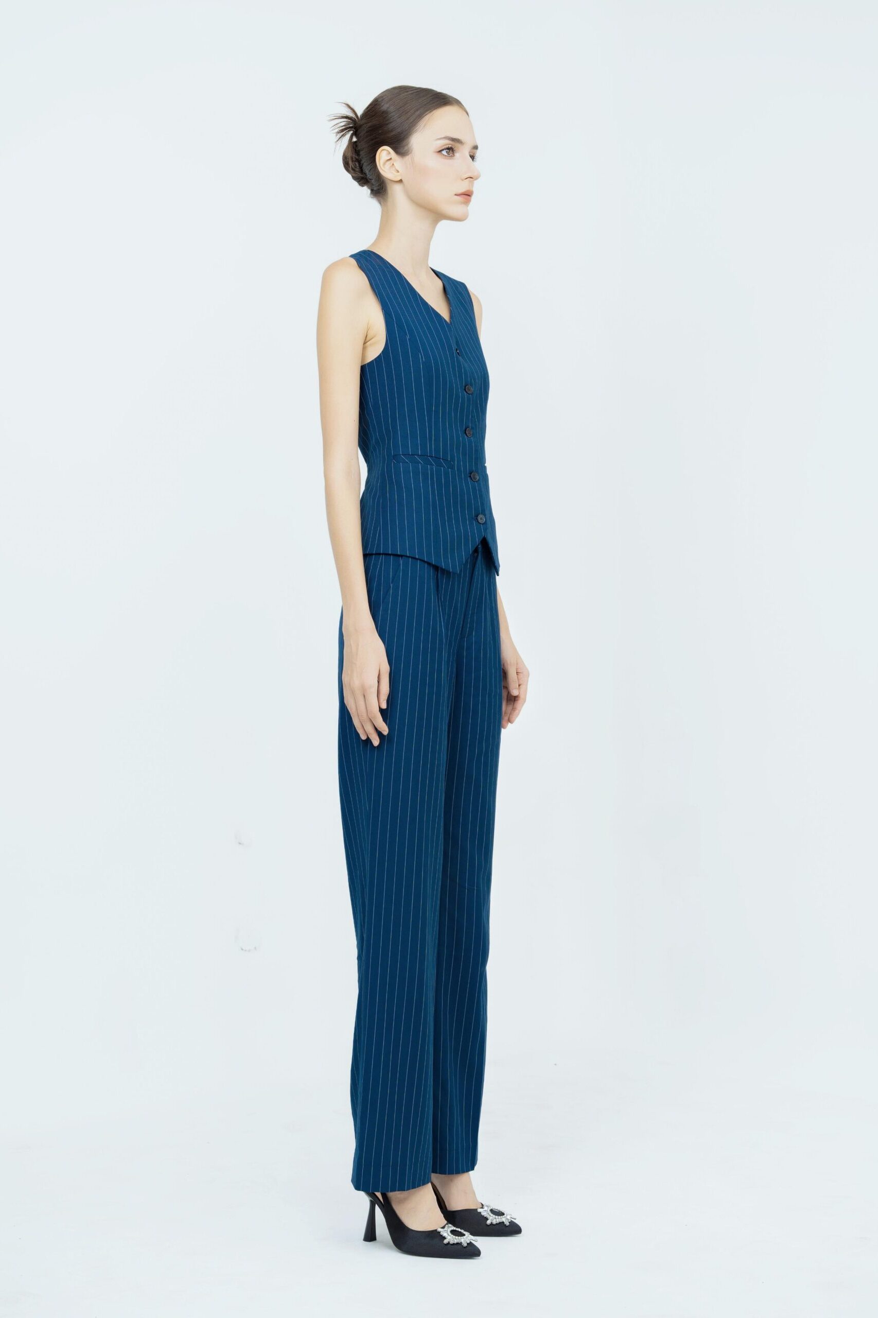 Naomi Pinstripe Waistcoat | Navy