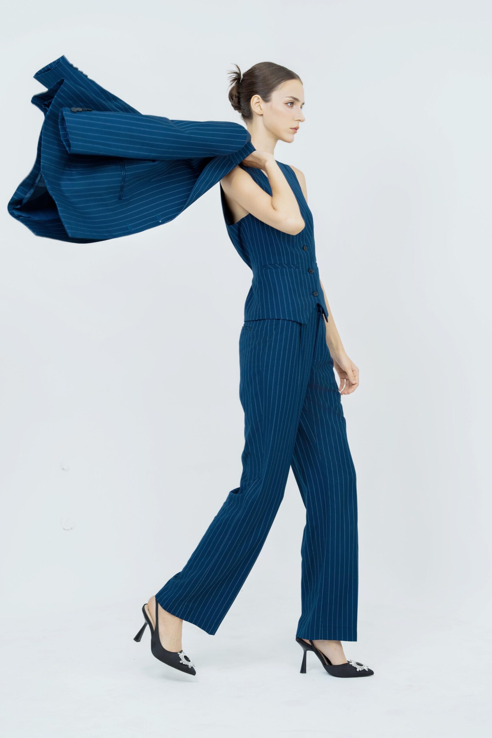 Naomi Pinstripe Waistcoat | Navy