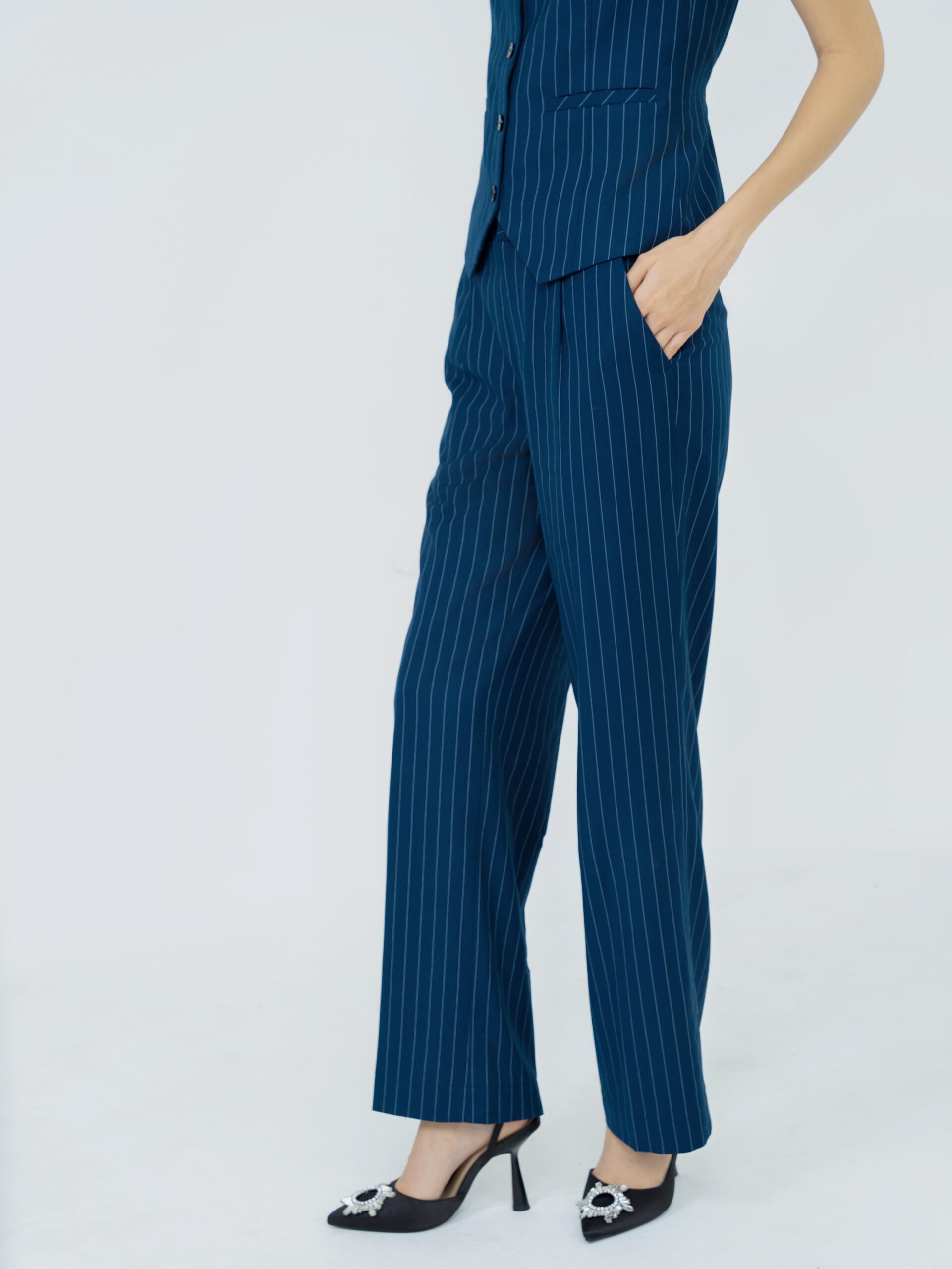 Naomi Pinstripe Trousers | Navy