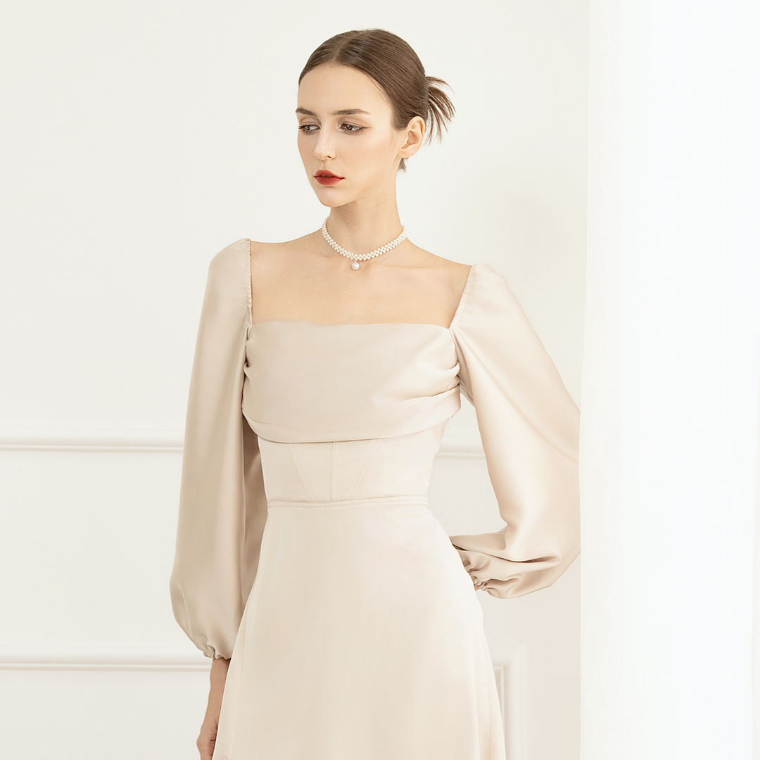 Corset Tie-Back Midi Dress | Champagne