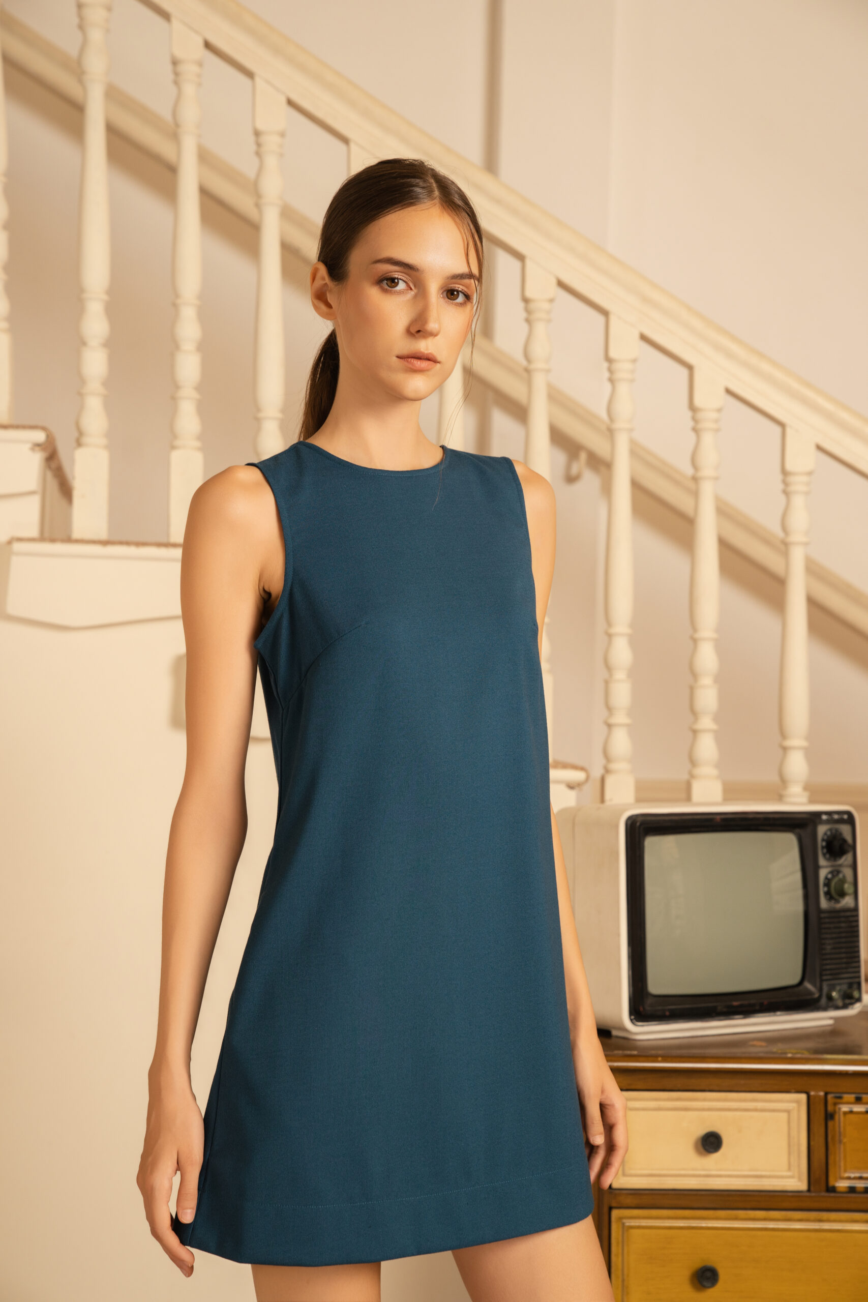 A-form Linen Dress | Dark Blue