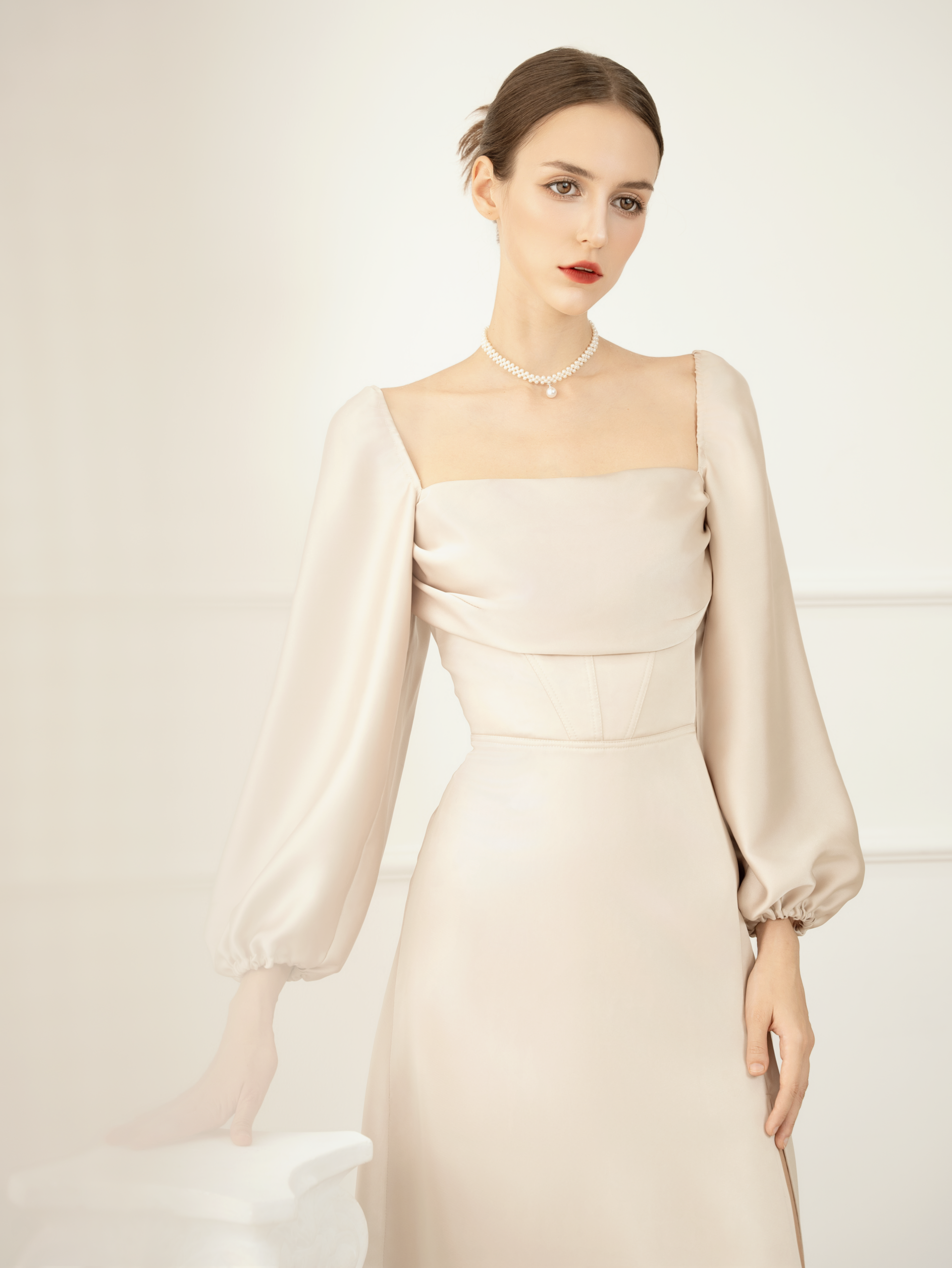 Corset Tie-Back Midi Dress | Champagne