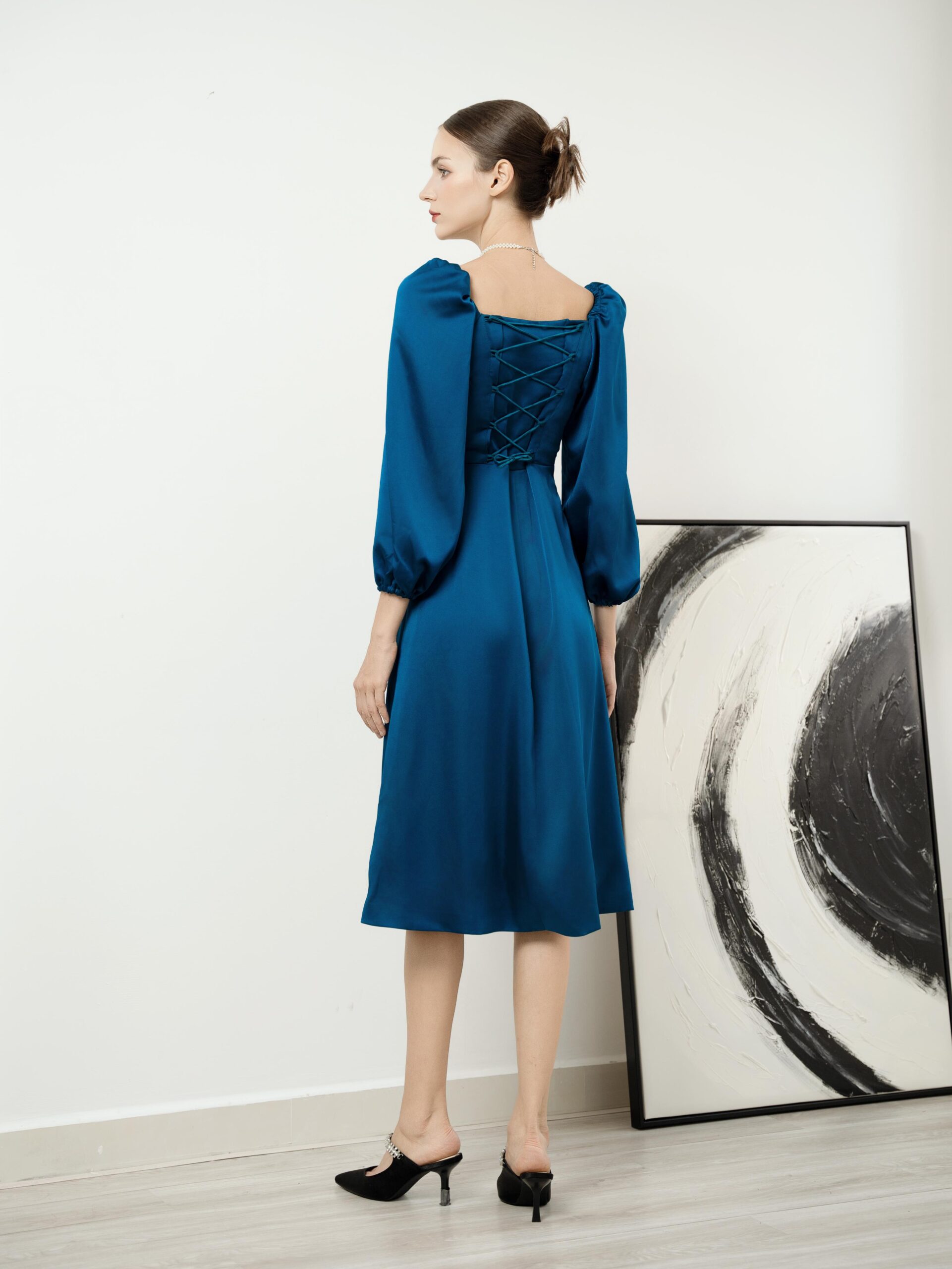 Corset Tie-Back Midi Dress | Cobalt Blue