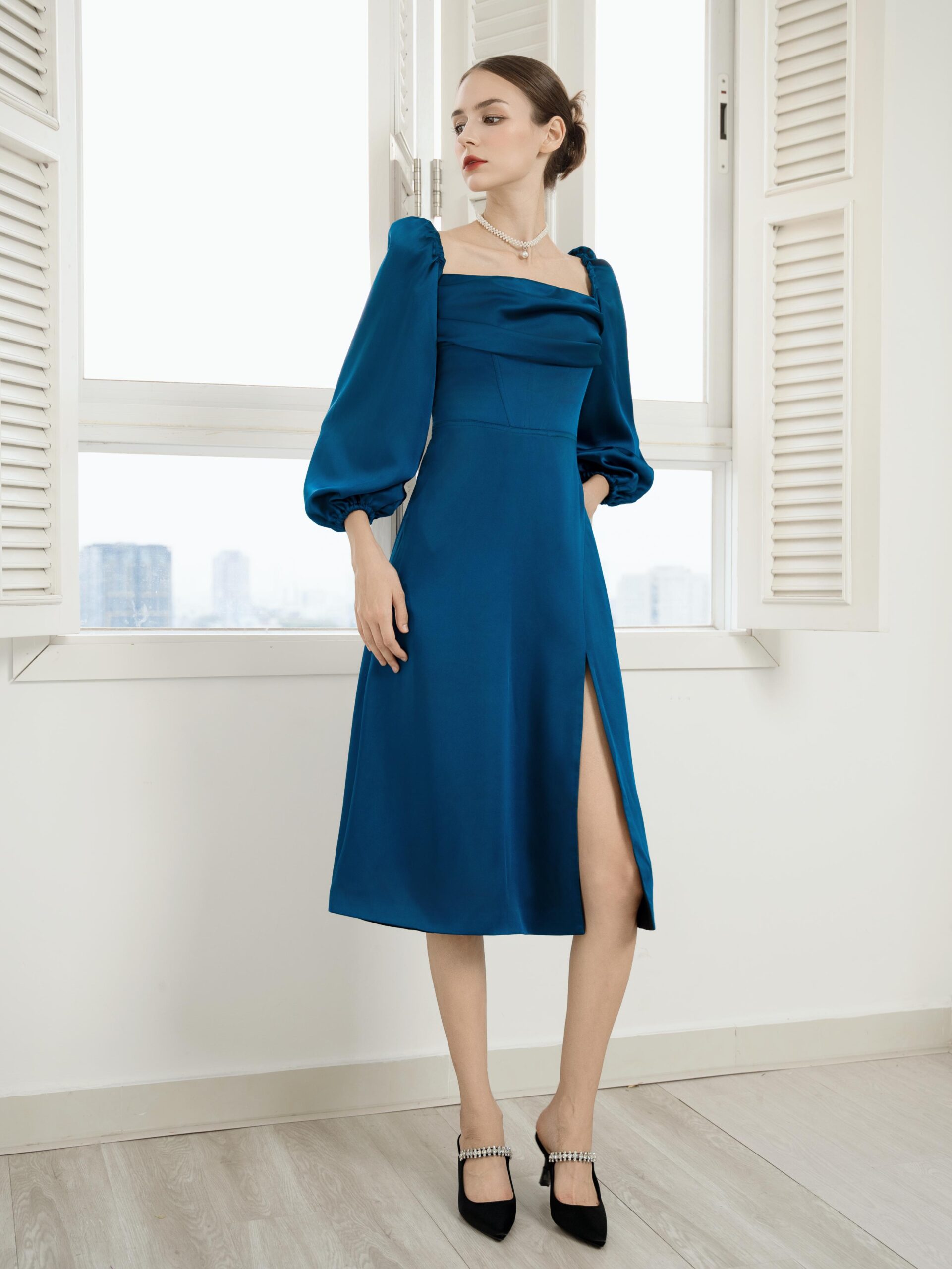 Corset Tie-Back Midi Dress | Cobalt Blue
