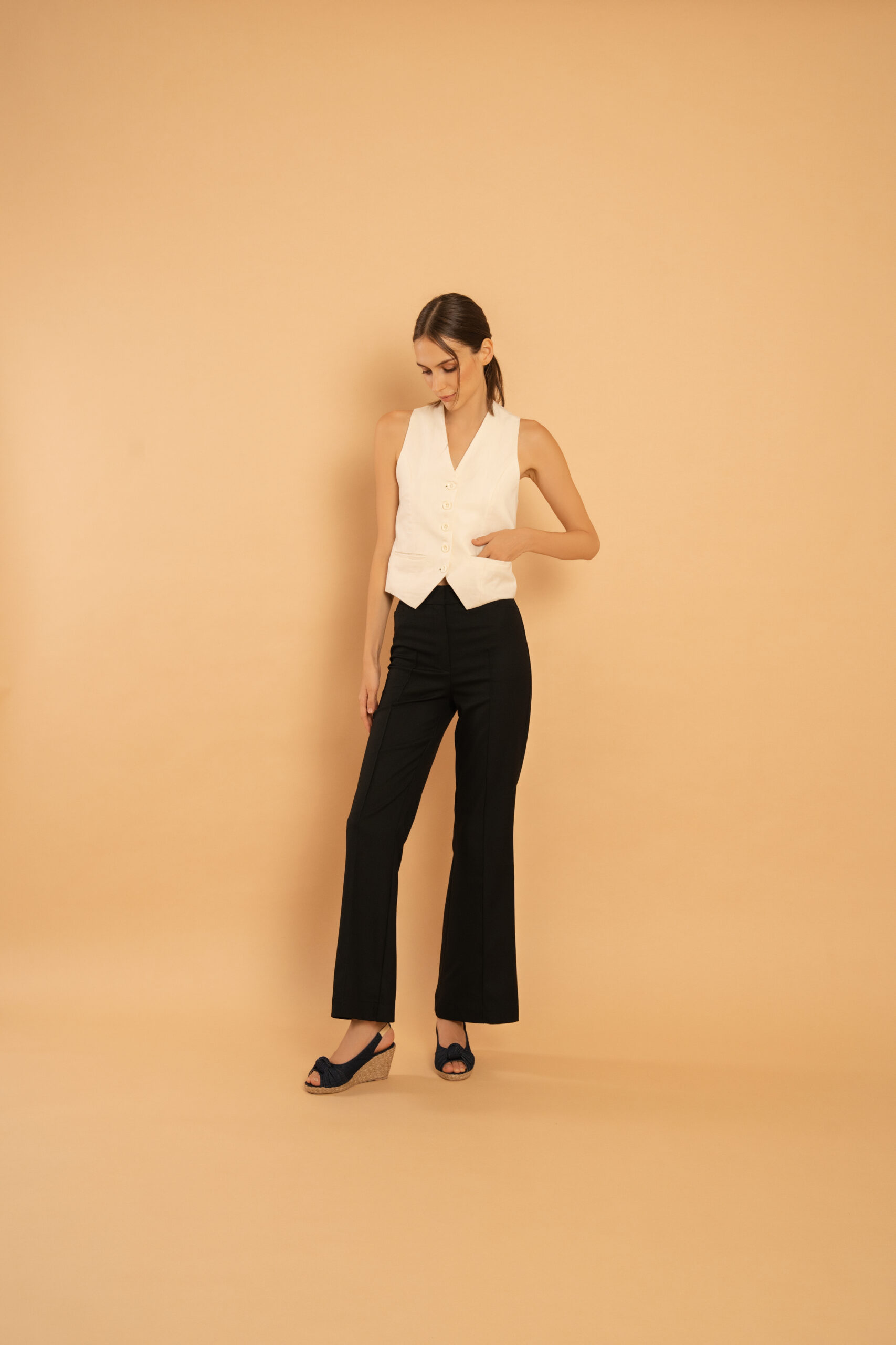 Central Seam Flared Trousers