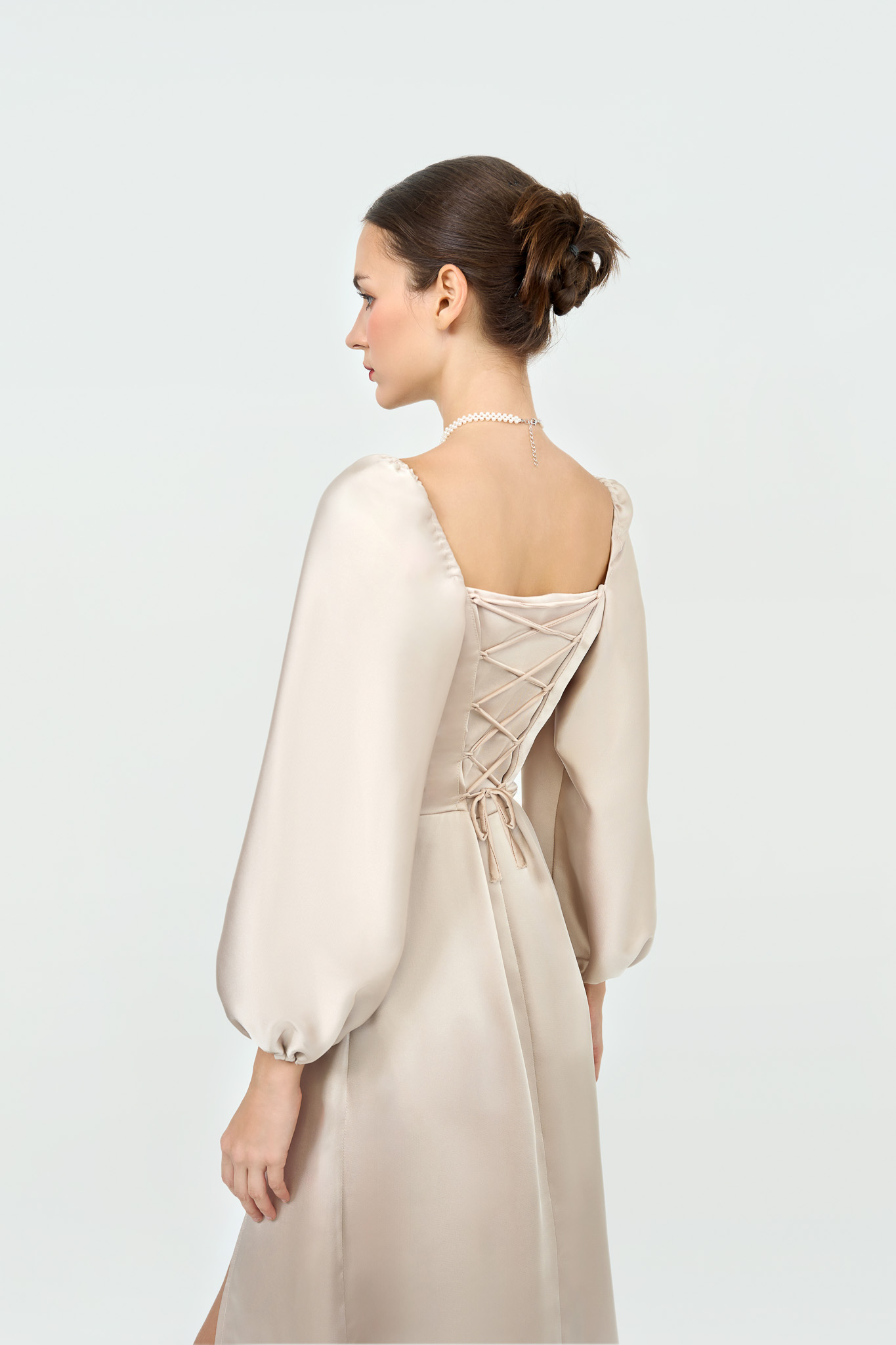 Corset Tie-Back Midi Dress | Champagne