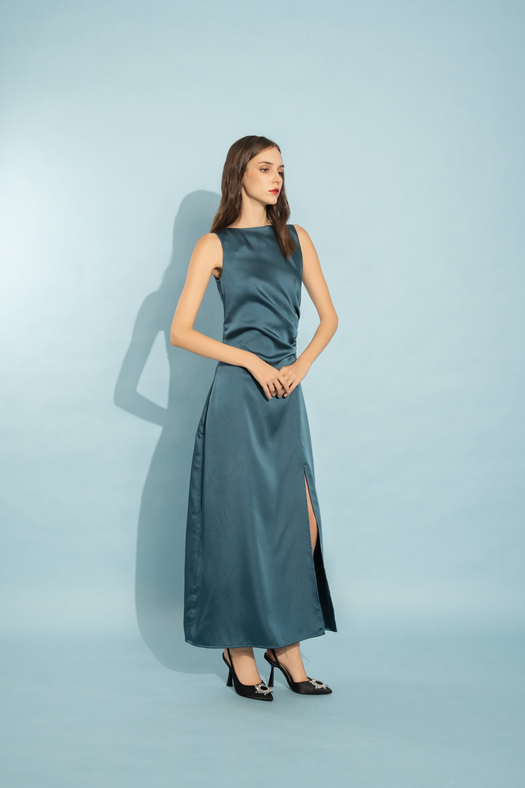 Ruched Side Slit Dress | Blue Bayoux
