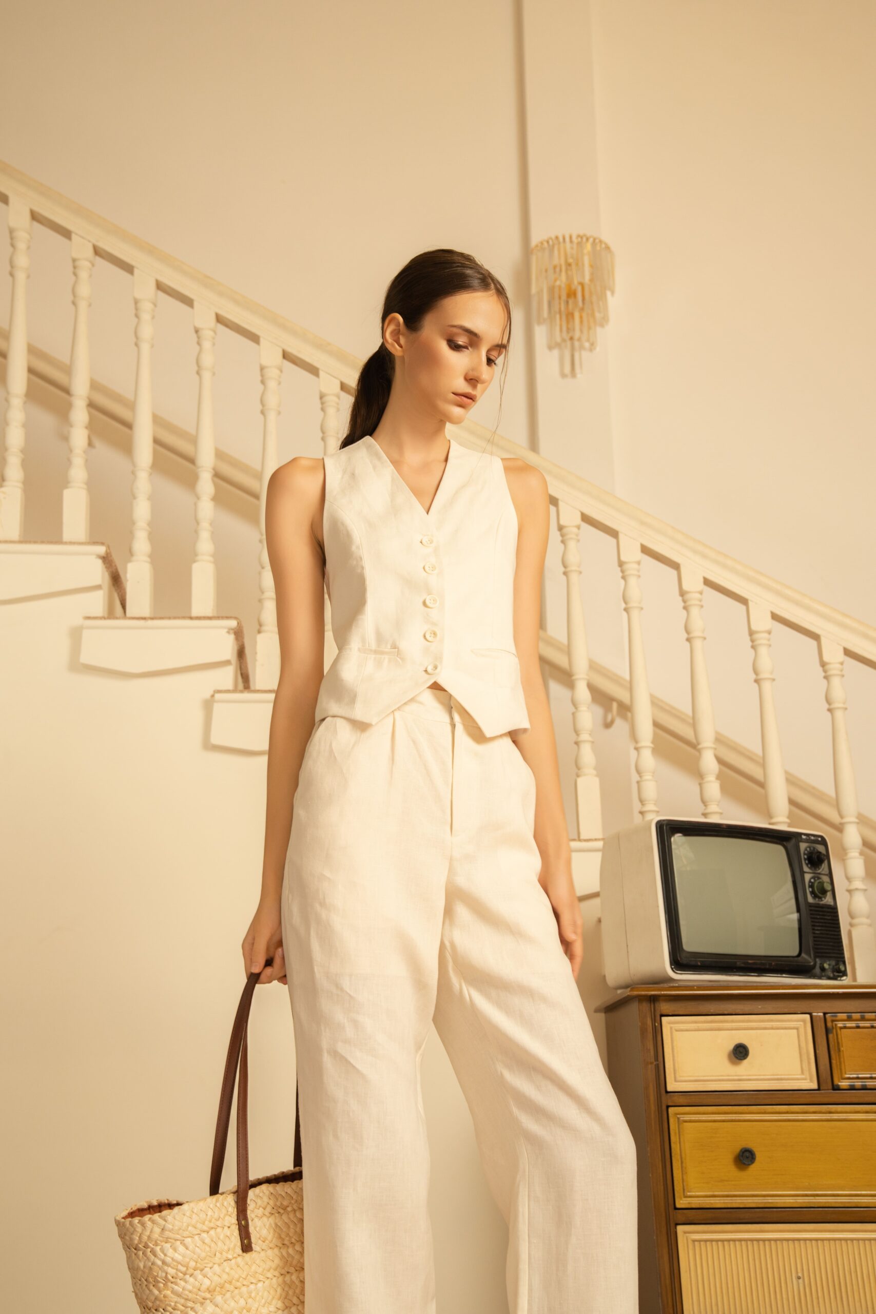 Naomi Premium Linen Trousers | Cream
