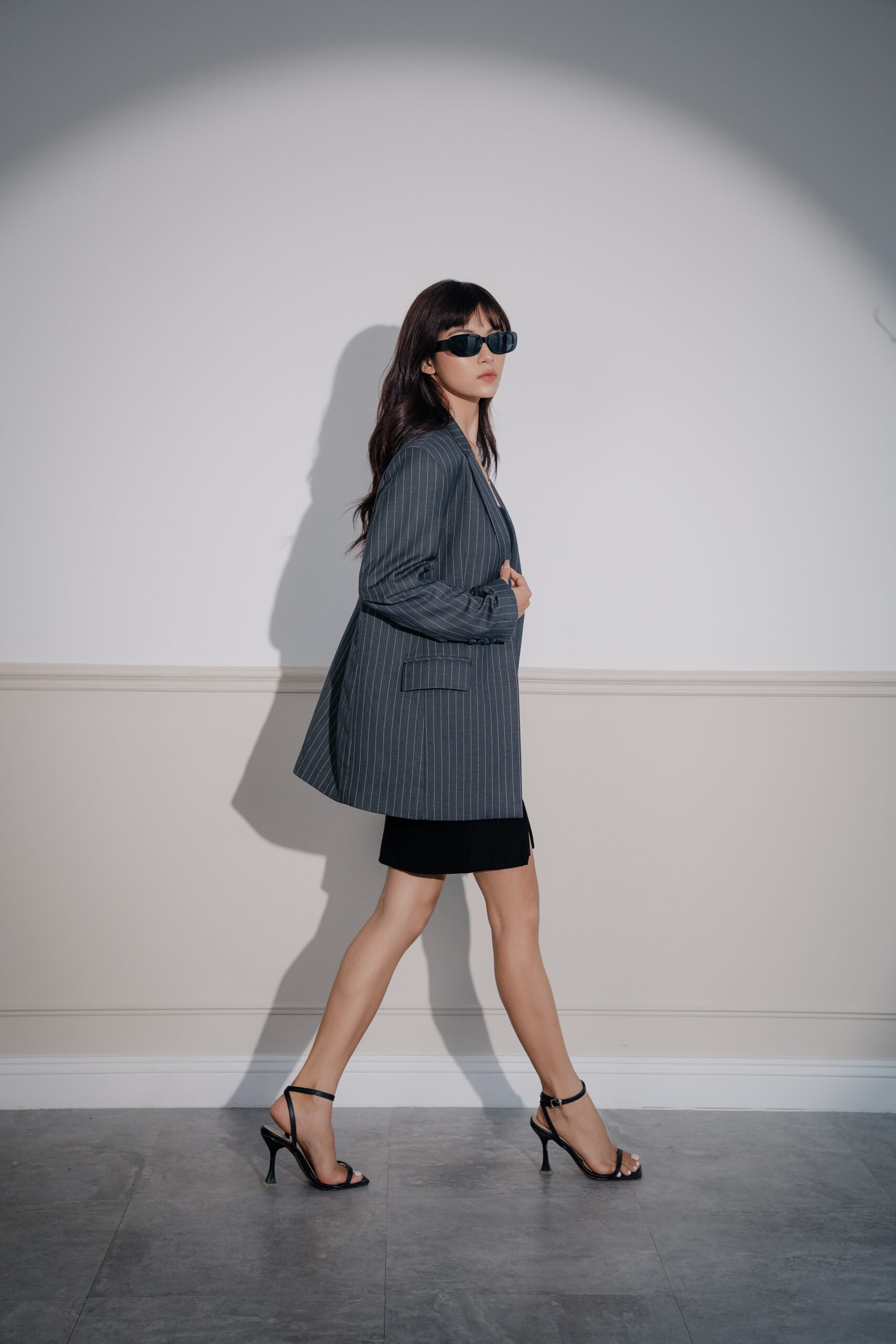 Naomi Two-Button Pinstripe Blazer | Dark Gray