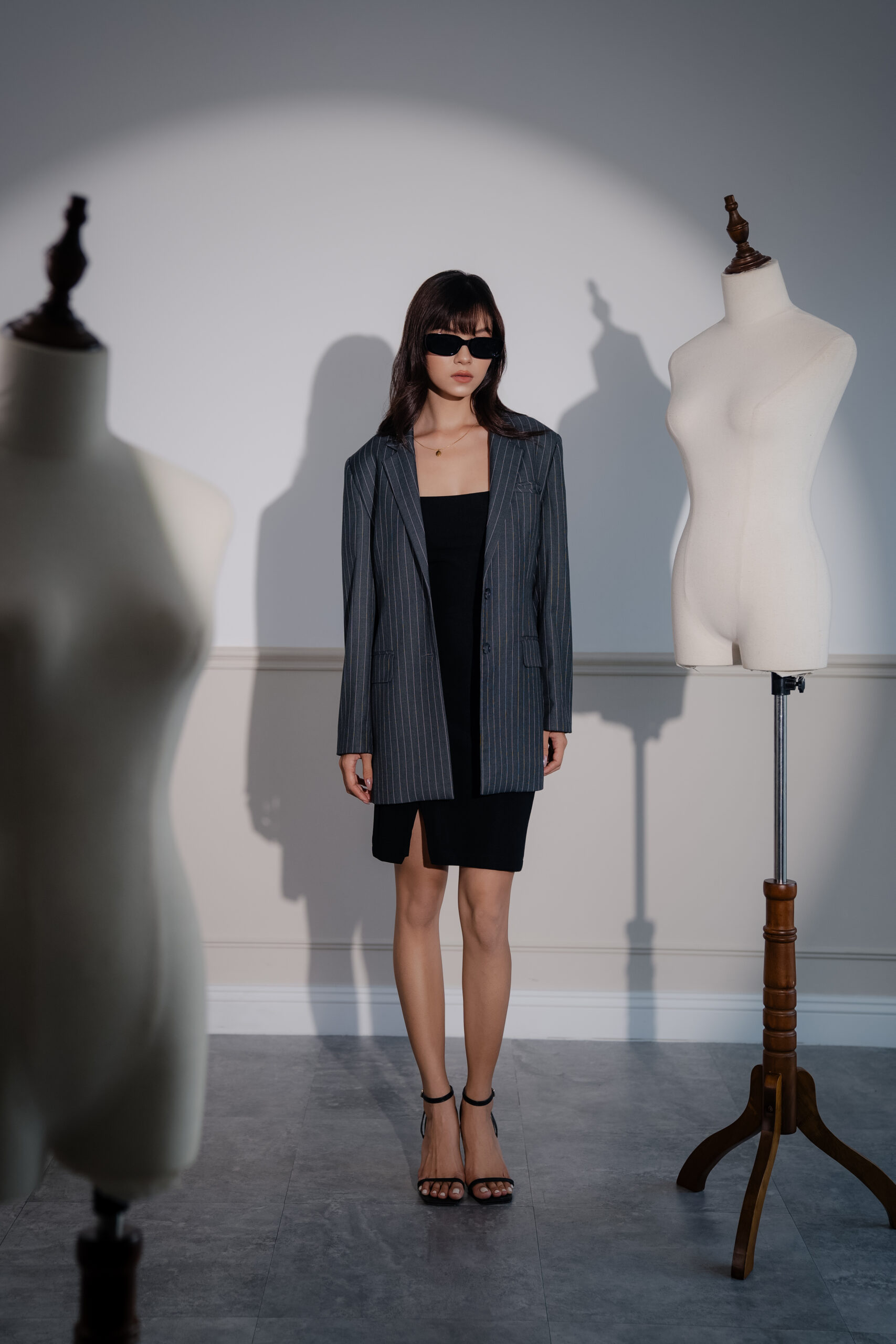 Naomi Two-Button Pinstripe Blazer | Dark Gray
