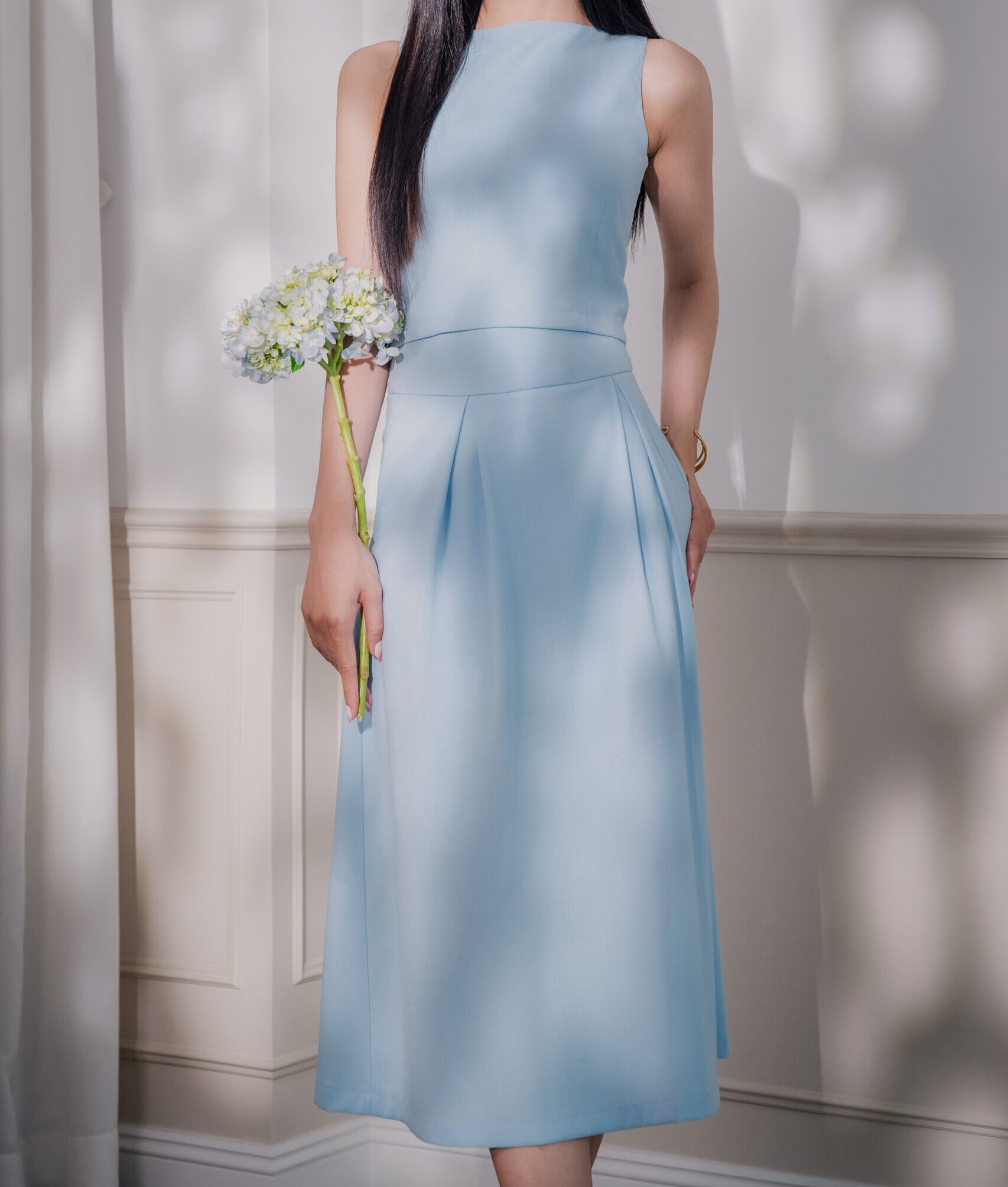 Linen Midi Skirt | Baby blue
