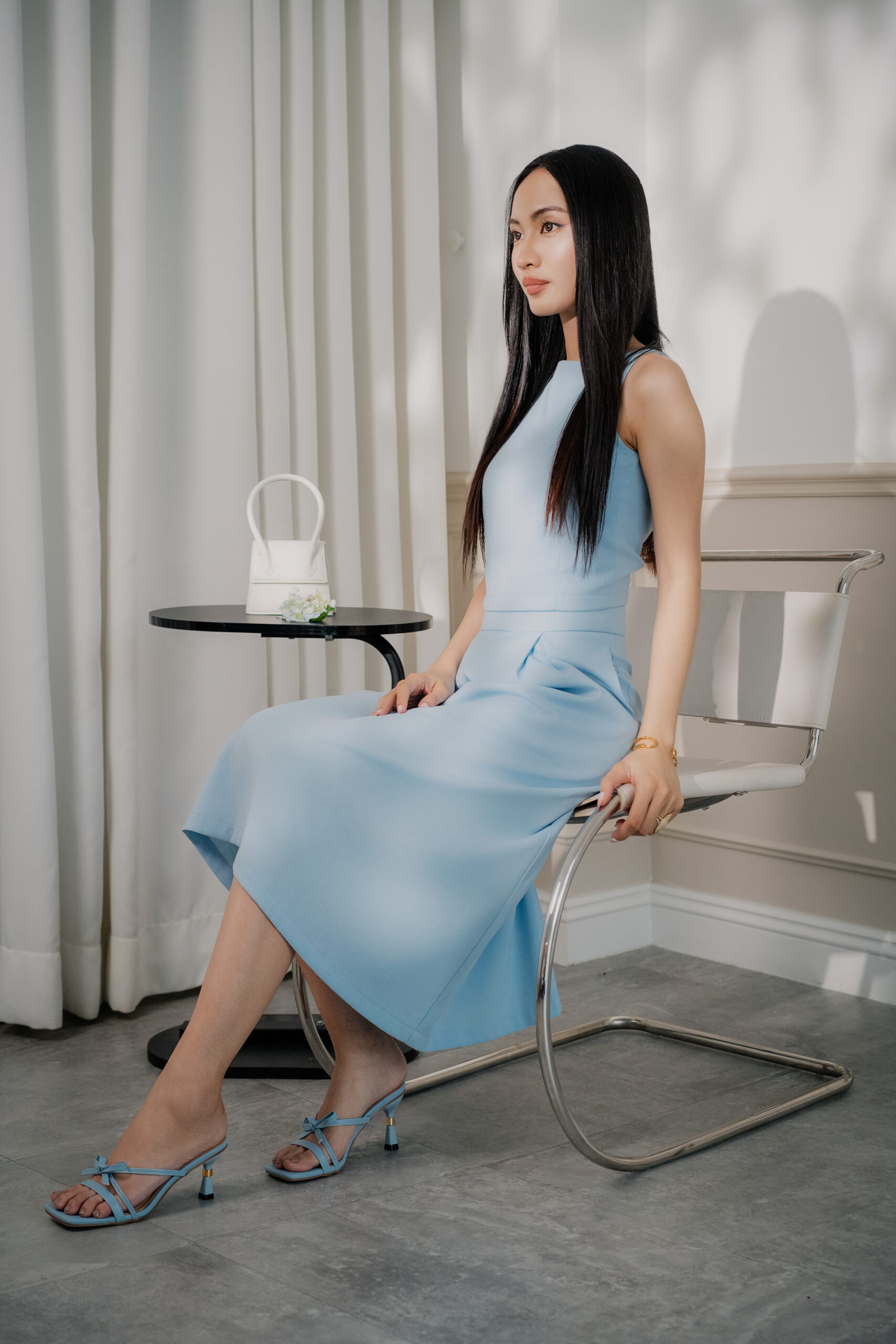 Linen Midi Skirt | Baby blue