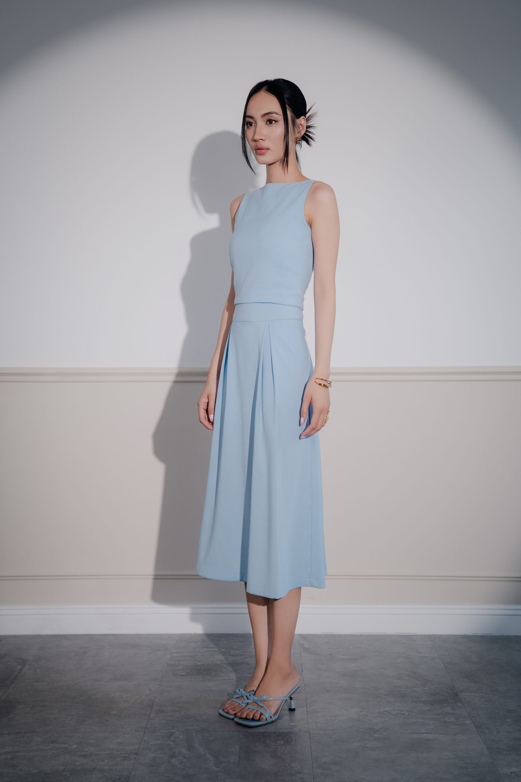 Linen Midi Skirt | Baby blue