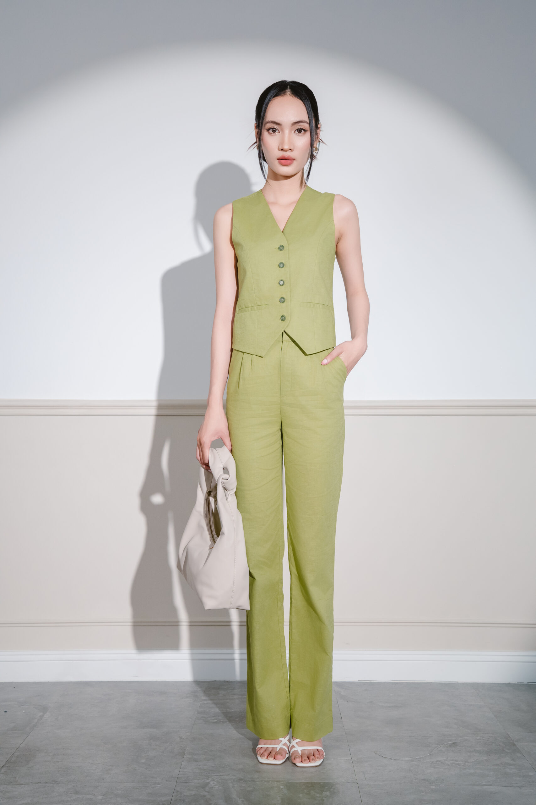 Naomi Linen Waistcoat | Avocado