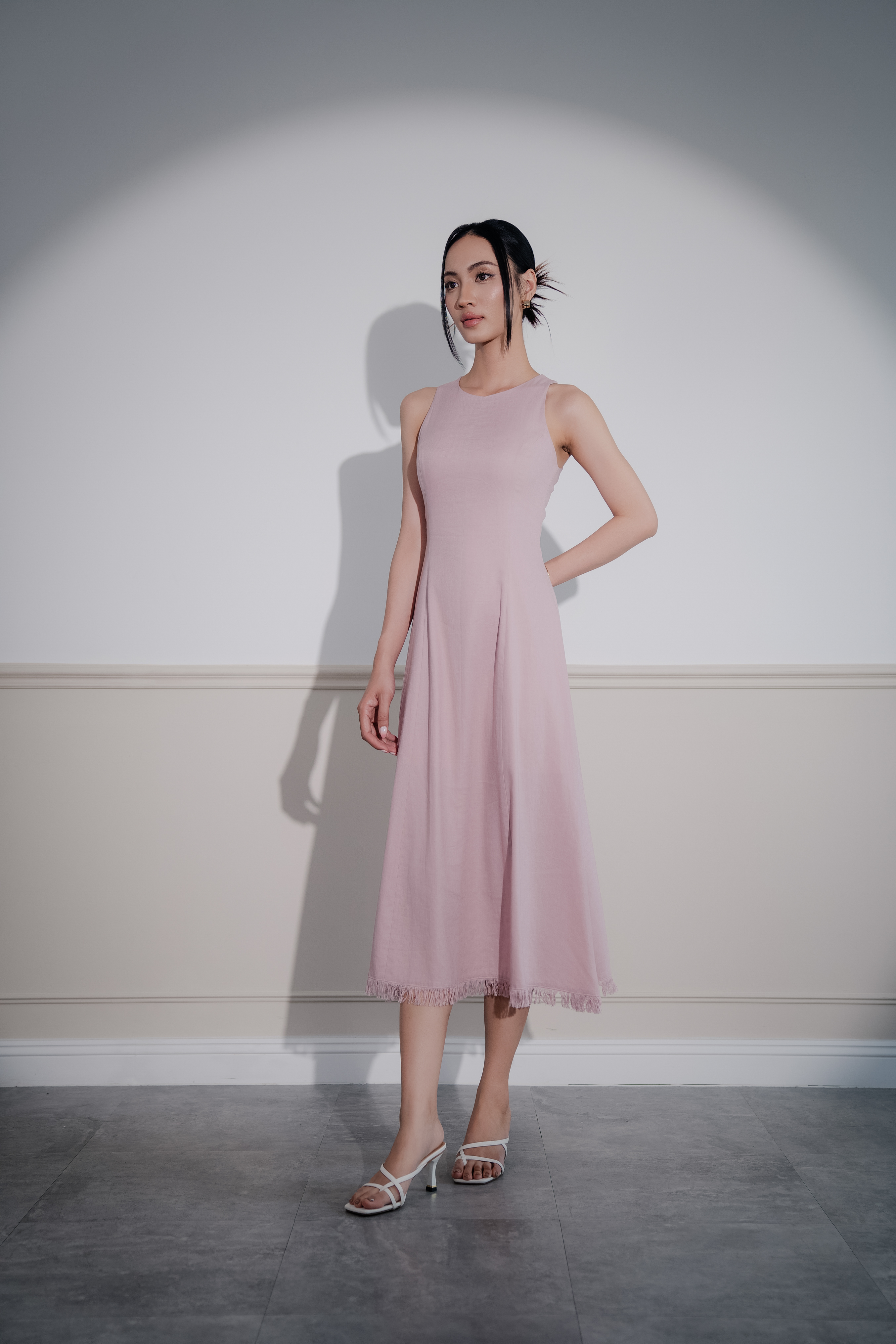 Viscose Linen Fluid Twill Dress | Pink