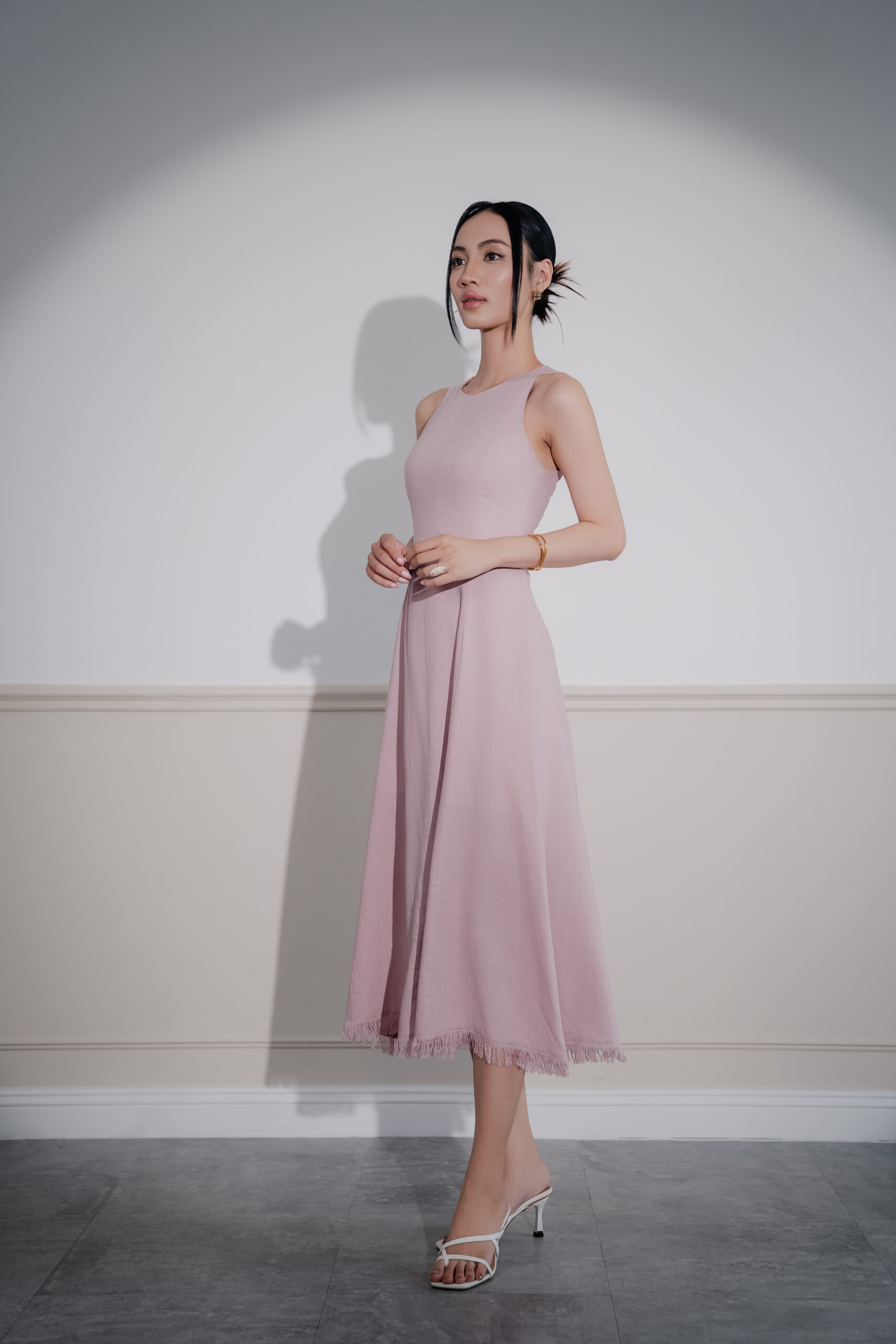 Viscose Linen Fluid Twill Dress | Pink