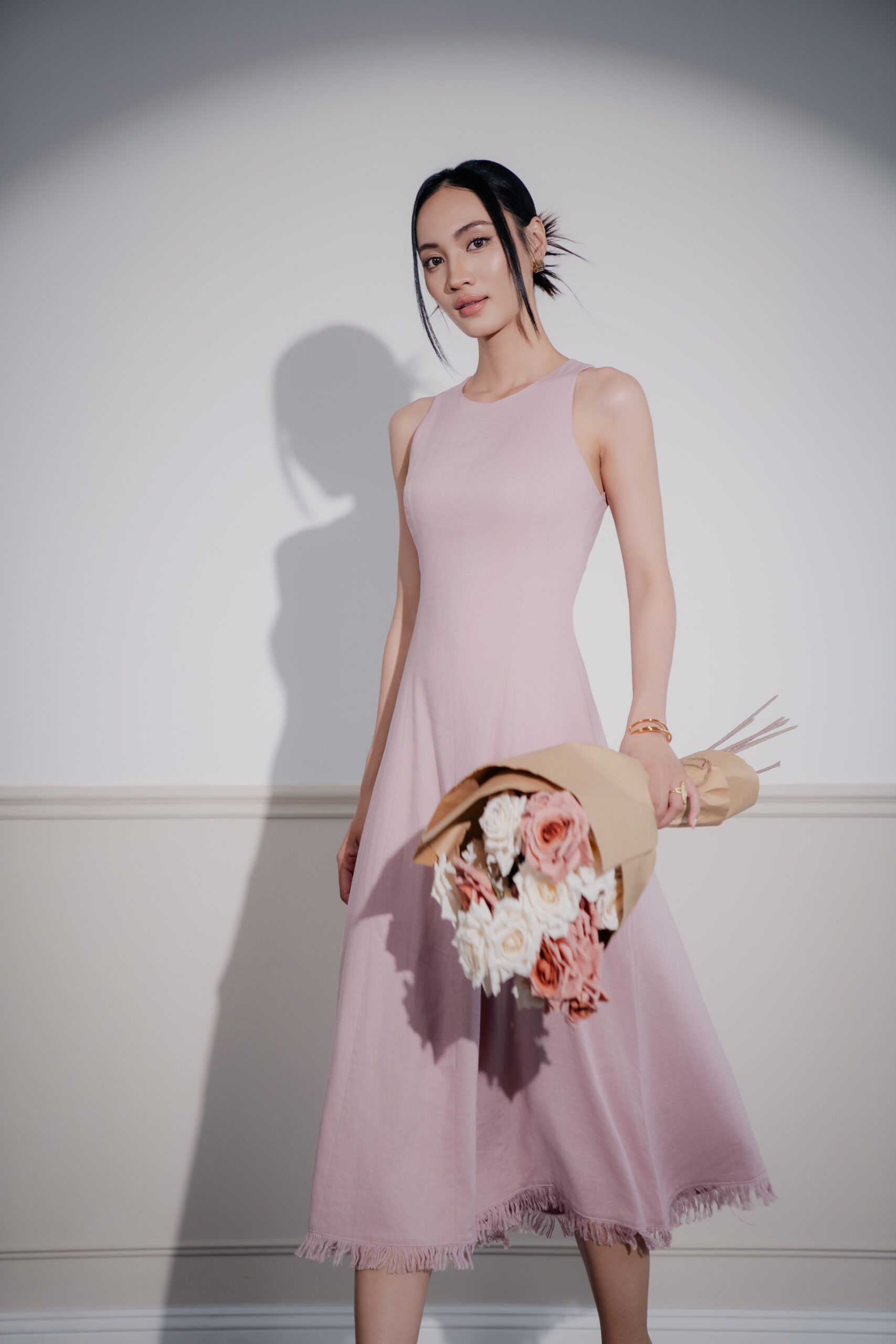 Viscose Linen Fluid Twill Dress | Pink