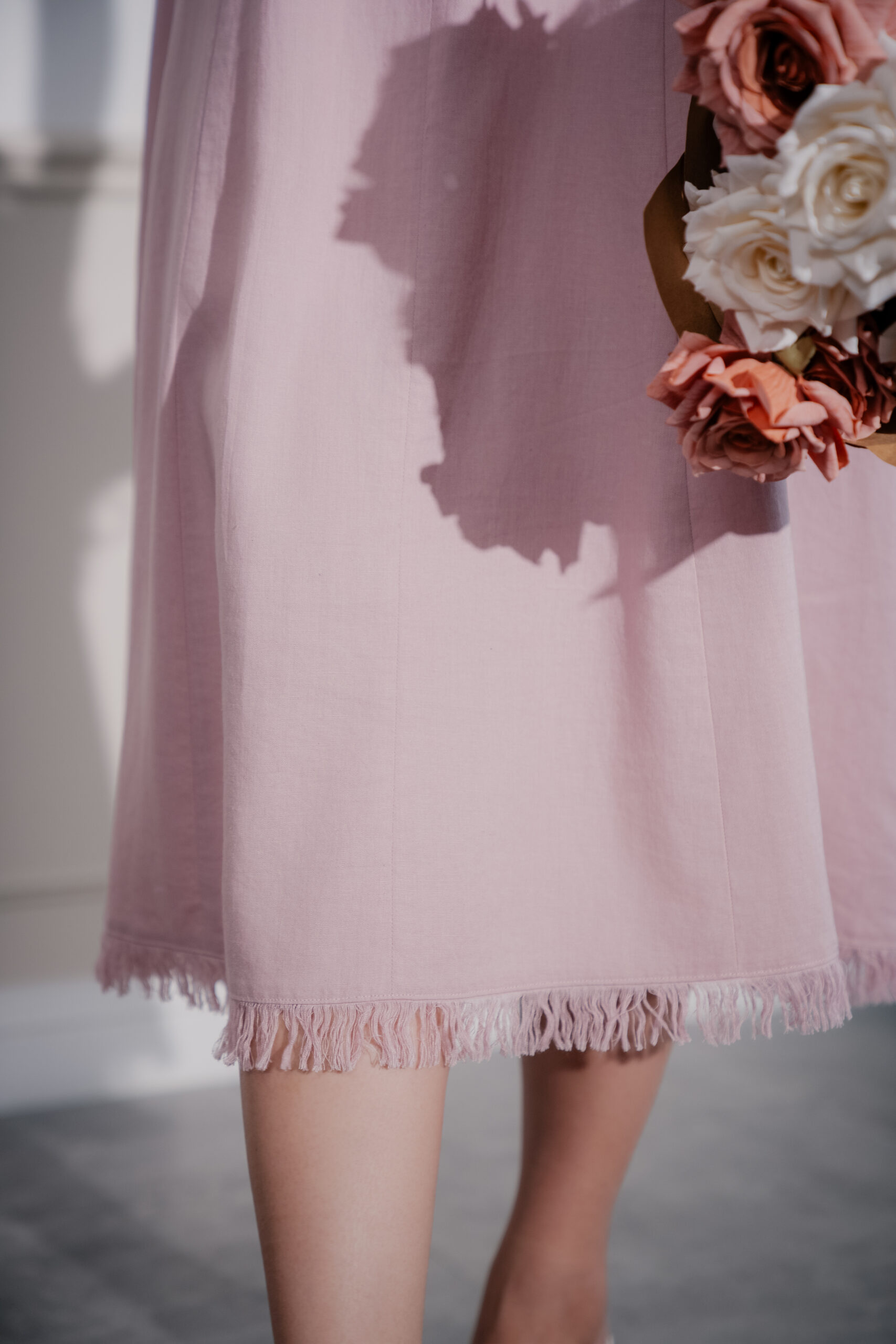 Viscose Linen Fluid Twill Dress | Pink