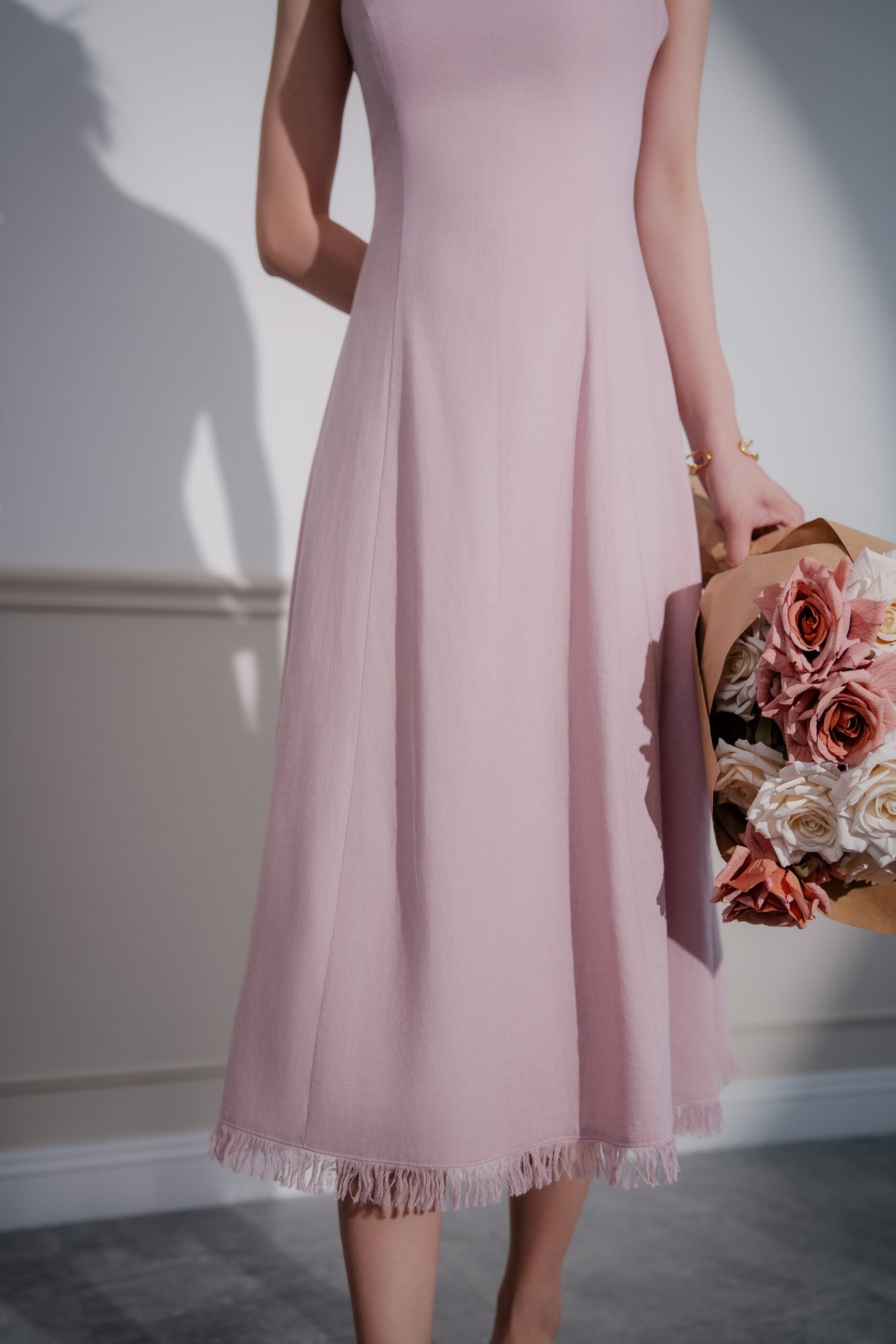 Viscose Linen Fluid Twill Dress | Pink